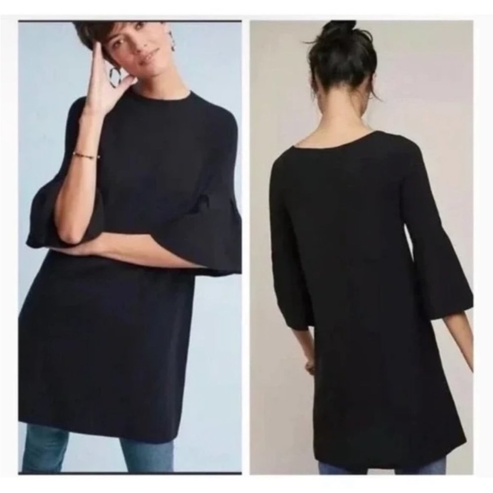 Anthropologie by Moth cheater black knit flare sleeve sweater dress